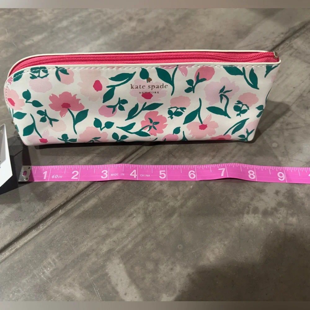 Kate Spade Pink & Green Floral pencil pouch, includes ruler Eraser, & sharpener.